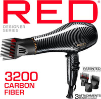 Thumbnail for RED Designer Series 3200 Carbon Fiber Hair Dryer Black Carbon Finish with Attachments BD32 - Elevate Styles