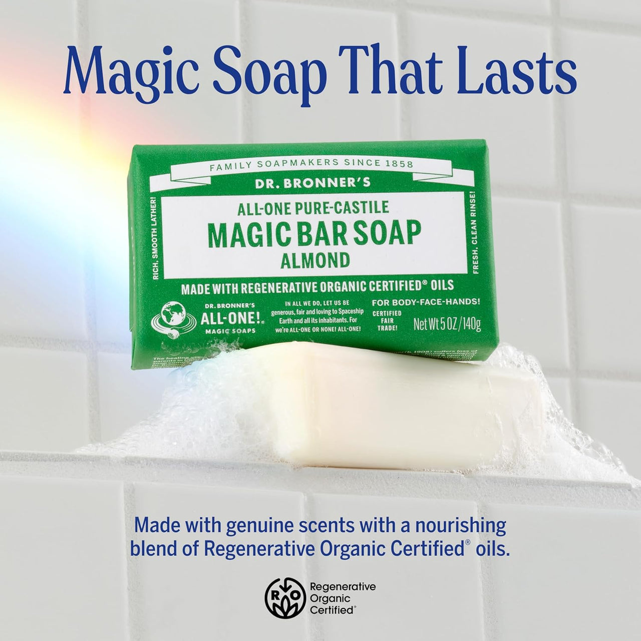 Dr. Bronner's All-One Pure-Castile Almond Magic Bar Soap Net Wt 5 Oz / 140g