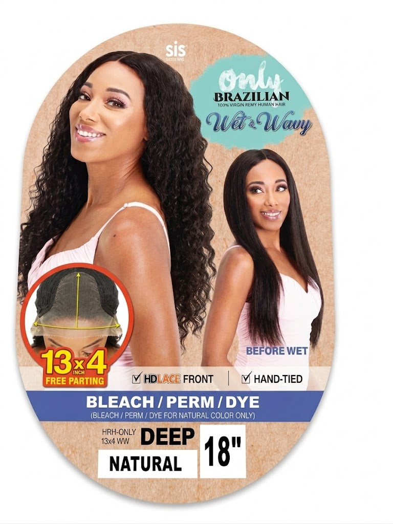 Sis Sister Wig Only Brazilian 100% Virgin Remy Human Hair - Wet & Wavy Deep 18" (13x4 HD -Lace Front)_NATURAL