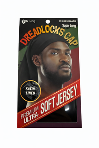 Thumbnail for King J Dreadlocks Cap Black Satin Lined Ultra Soft Jersey Super Long 2063
