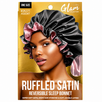 Thumbnail for Glam Collection Ruffled Satin Reversible Sleep Bonnet – Assorted 26371