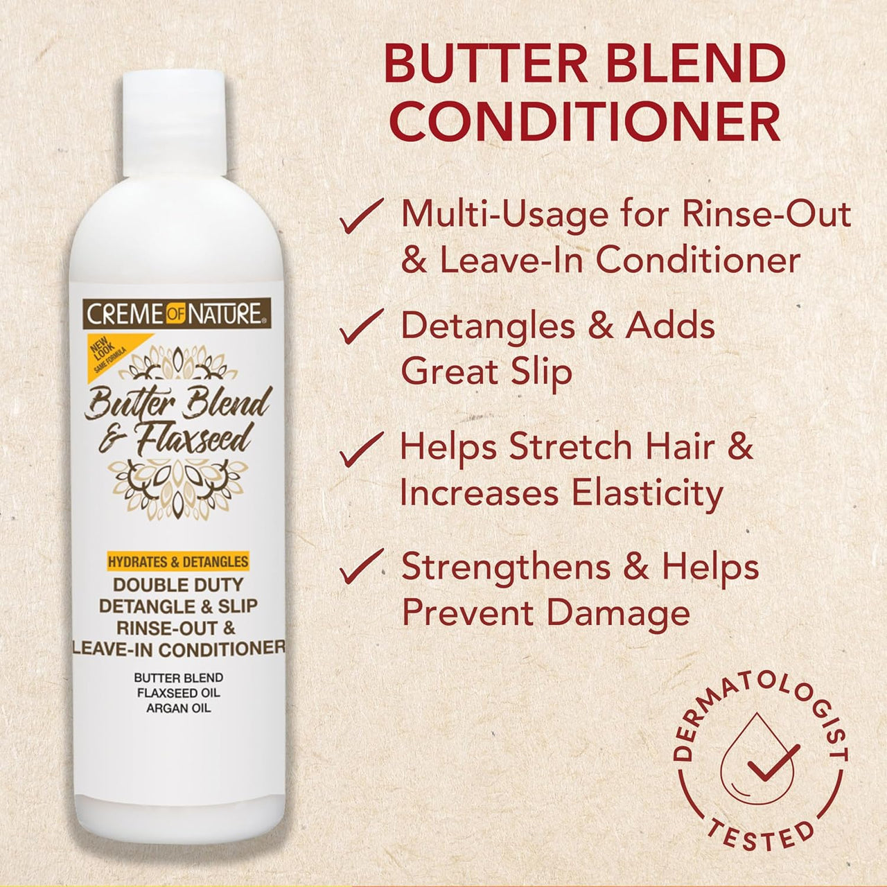 Creme of Nature Butter Blend & Flaxseed Double Duty Detangle & Slip Rinse-Out & Leave-In Conditioner 12 Fl. Oz.