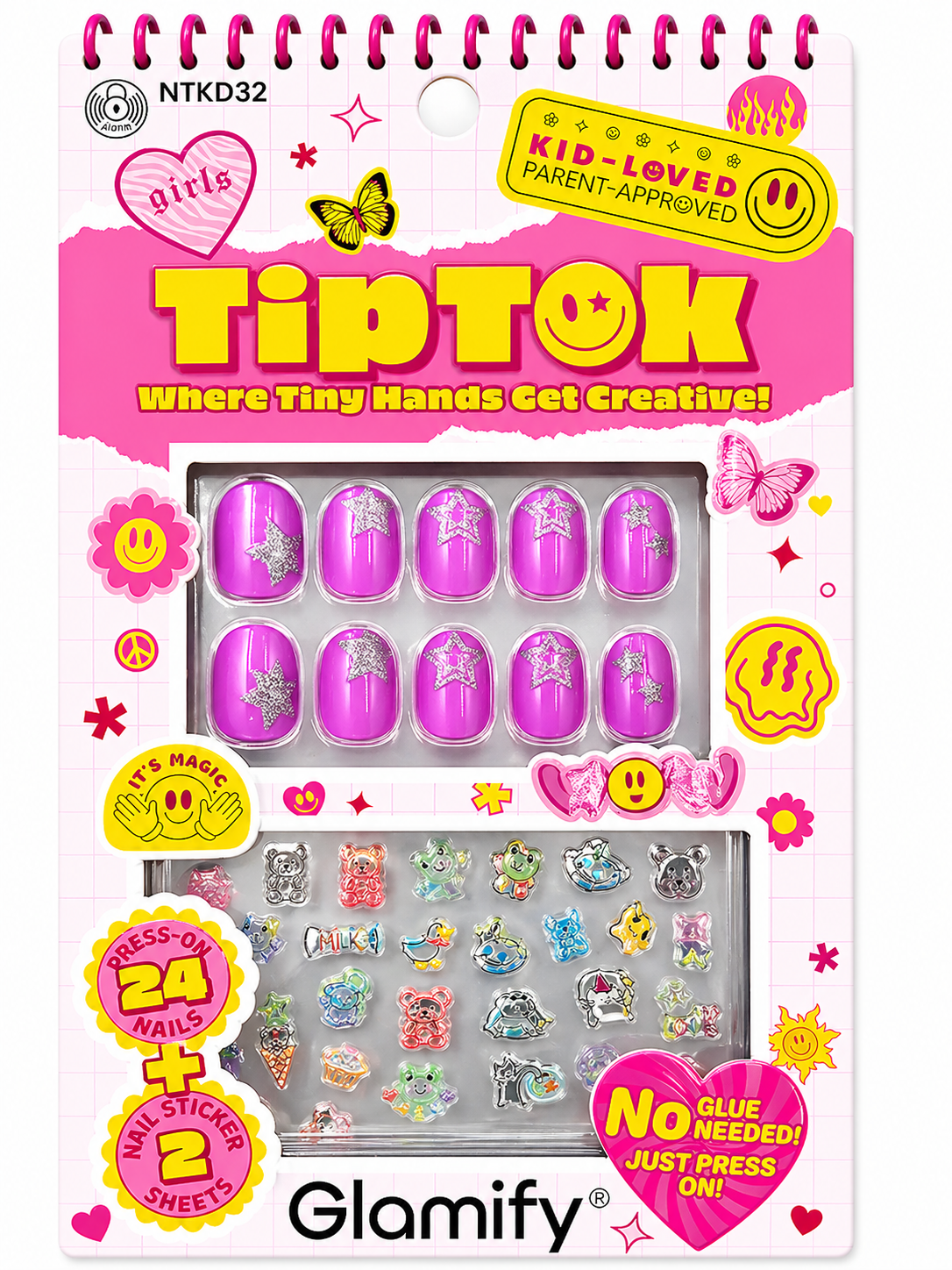 Glamify TipTok Kids Press On Nails Set Star Design with Nail Stickers No Glue Needed 24 Nails NTKD32 - Elevate Styles