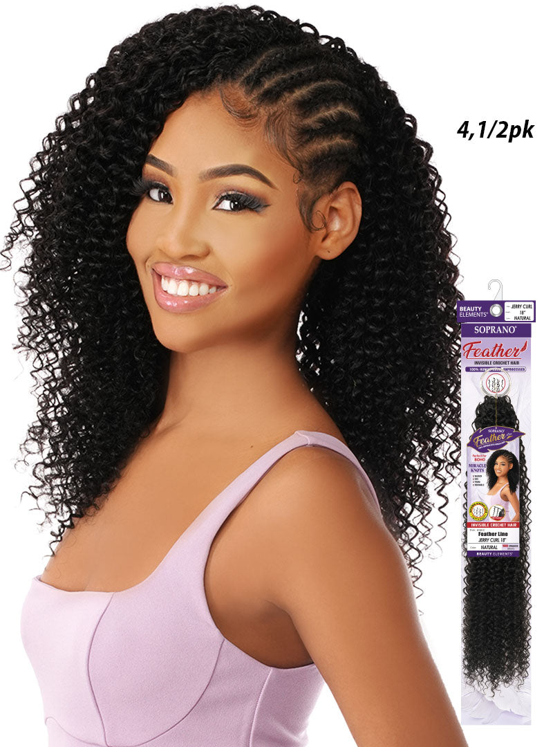 Soprano Feather 100% Unprocessed Virgin Human Hair Invisible Crochet – Jerry Curl 18" (50 Strands/100 Folded) - Elevate Styles