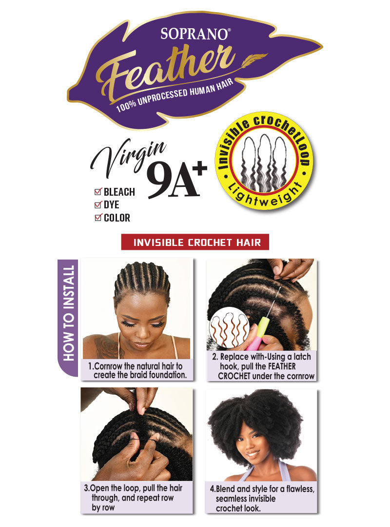 Soprano Feather 100% Unprocessed Virgin Human Hair Invisible Crochet – Jerry Curl 18" (50 Strands/100 Folded) - Elevate Styles