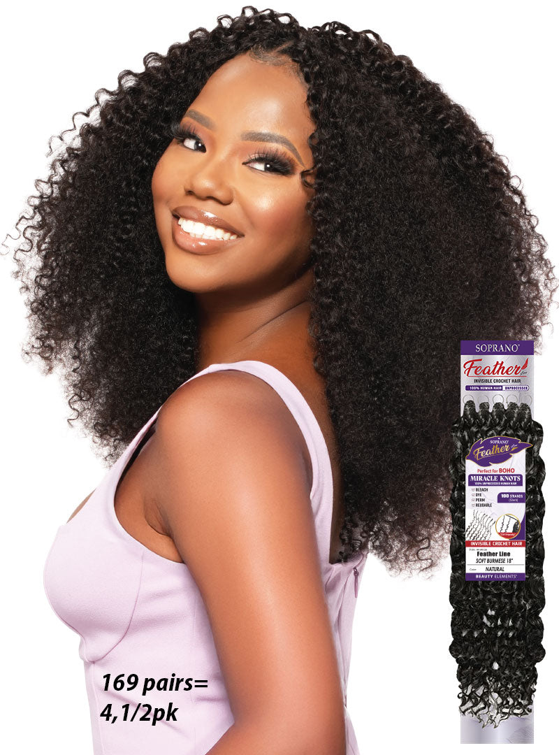 Soprano Feather 100% Unprocessed Virgin Human Hair Invisible Crochet – Soft Burmese 18" (50 Strands/100 Folded) - Elevate Styles
