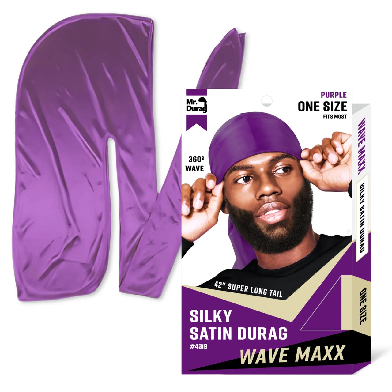 Mr Durag Wave Maxx Silky Satin Durag Purple 42 Inch Tail 360 Wave One Size 4319 - Elevate Styles