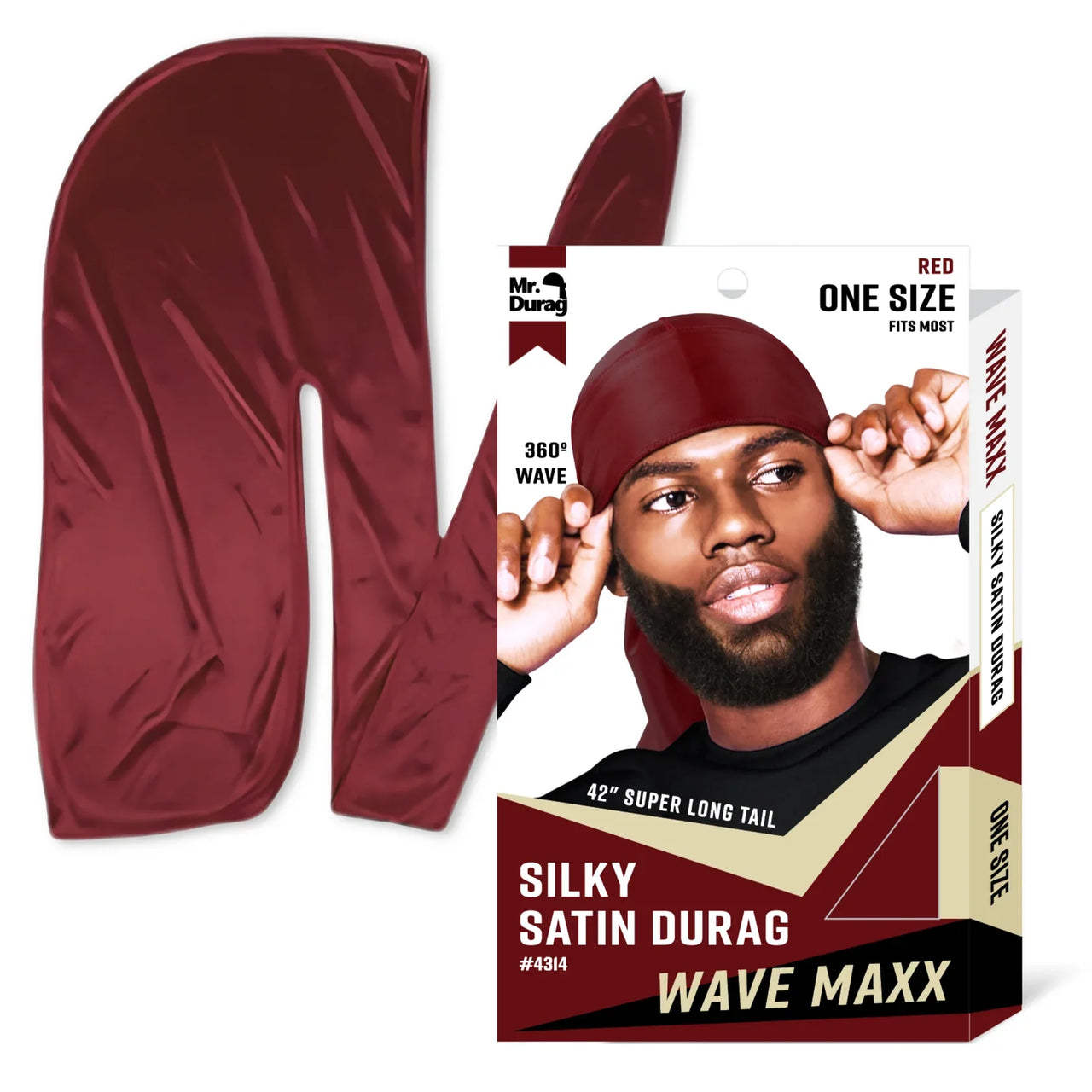 Mr Durag Wave Maxx Silky Satin Durag Red 42 Inch Long Tail 360 Wave Cap 4314 - Elevate Styles