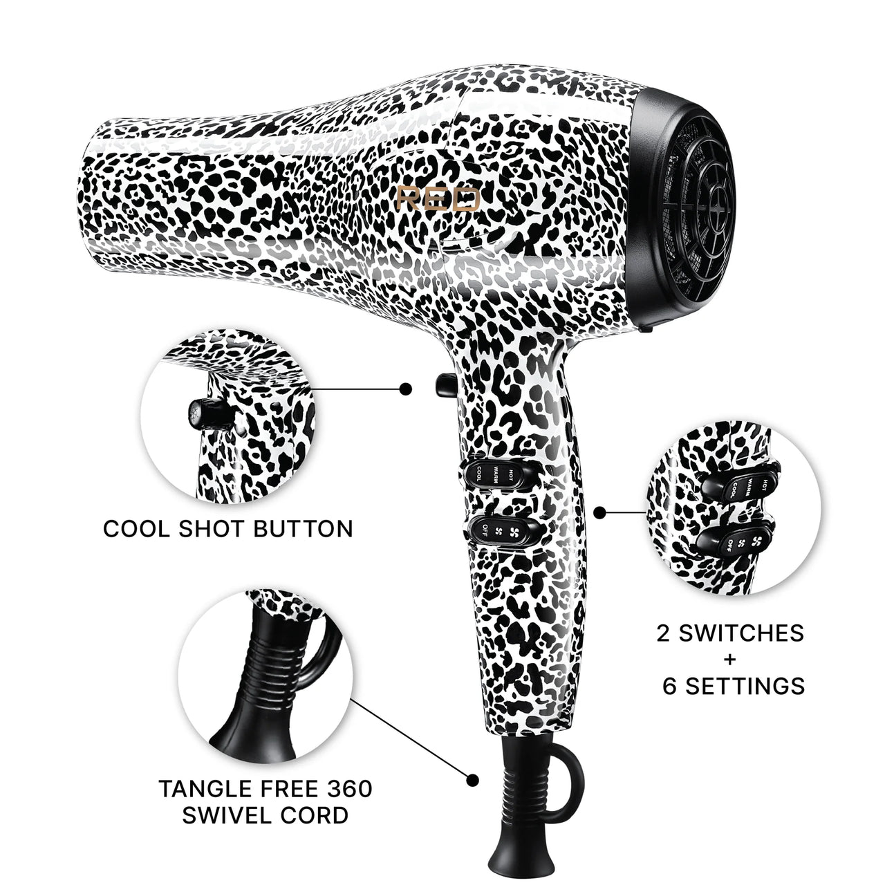 RED by Kiss Designer Series 3200 Carbon Fiber Blow Dryer - Cheetah Print