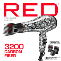 Thumbnail for RED by Kiss Designer Series 3200 Carbon Fiber Blow Dryer - Cheetah Print