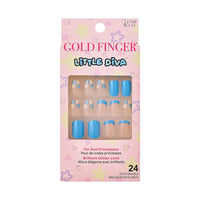 Thumbnail for Gold Finger Little Diva Stick-On Nails for Kids – Blue Floral & French (BLL11)