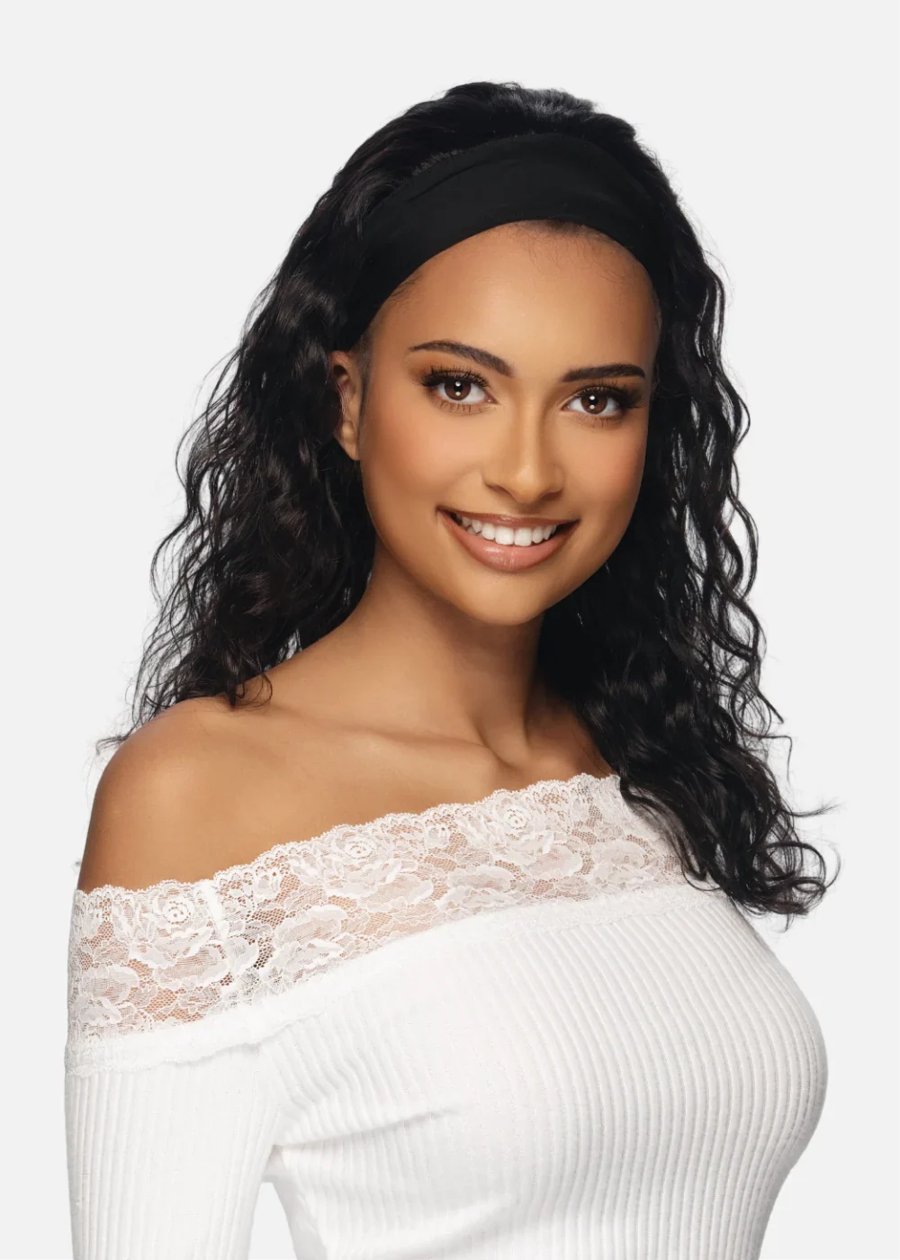 Black Rose 100% Human Hair Headband Wig Deep Curl 18" BRHB412/ Natural Black