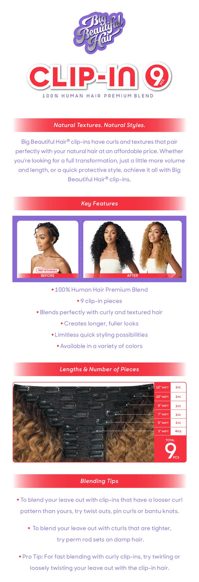 Outre Big Beautiful Hair Clip-In 9 Pcs Natural Yaki 18" - Elevate Styles
