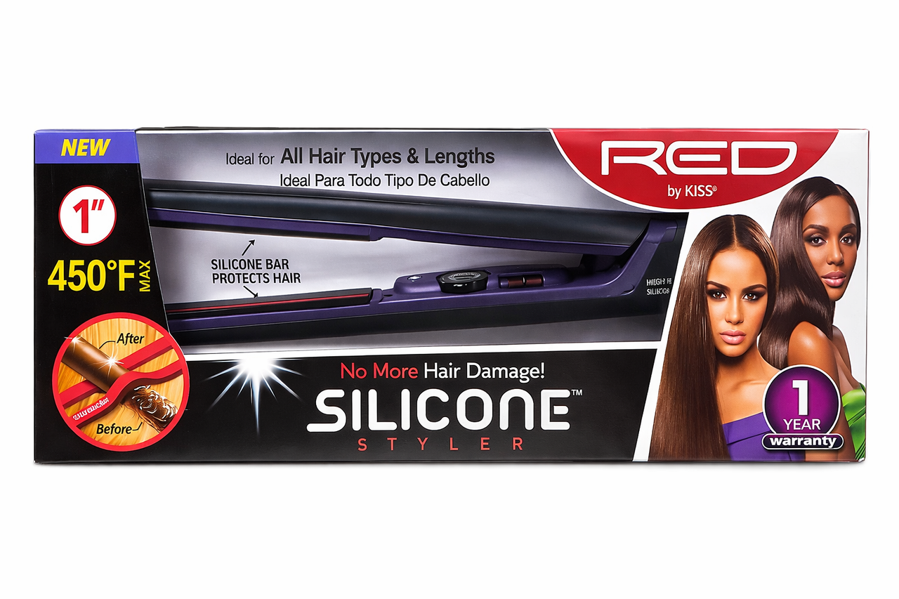 KISS RED Silicone Hair Styler Flat Iron 1" - Elevate Styles