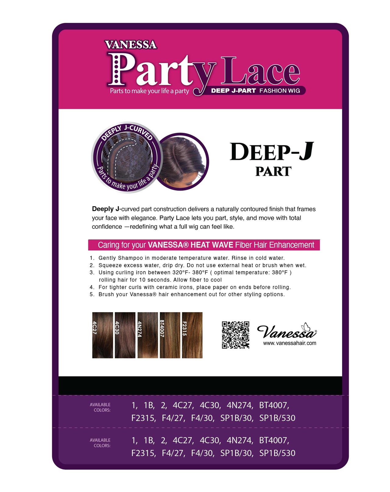 Vanessa Party Lace Synthetic Deep J-Part Fashion Wig - LAVENDER