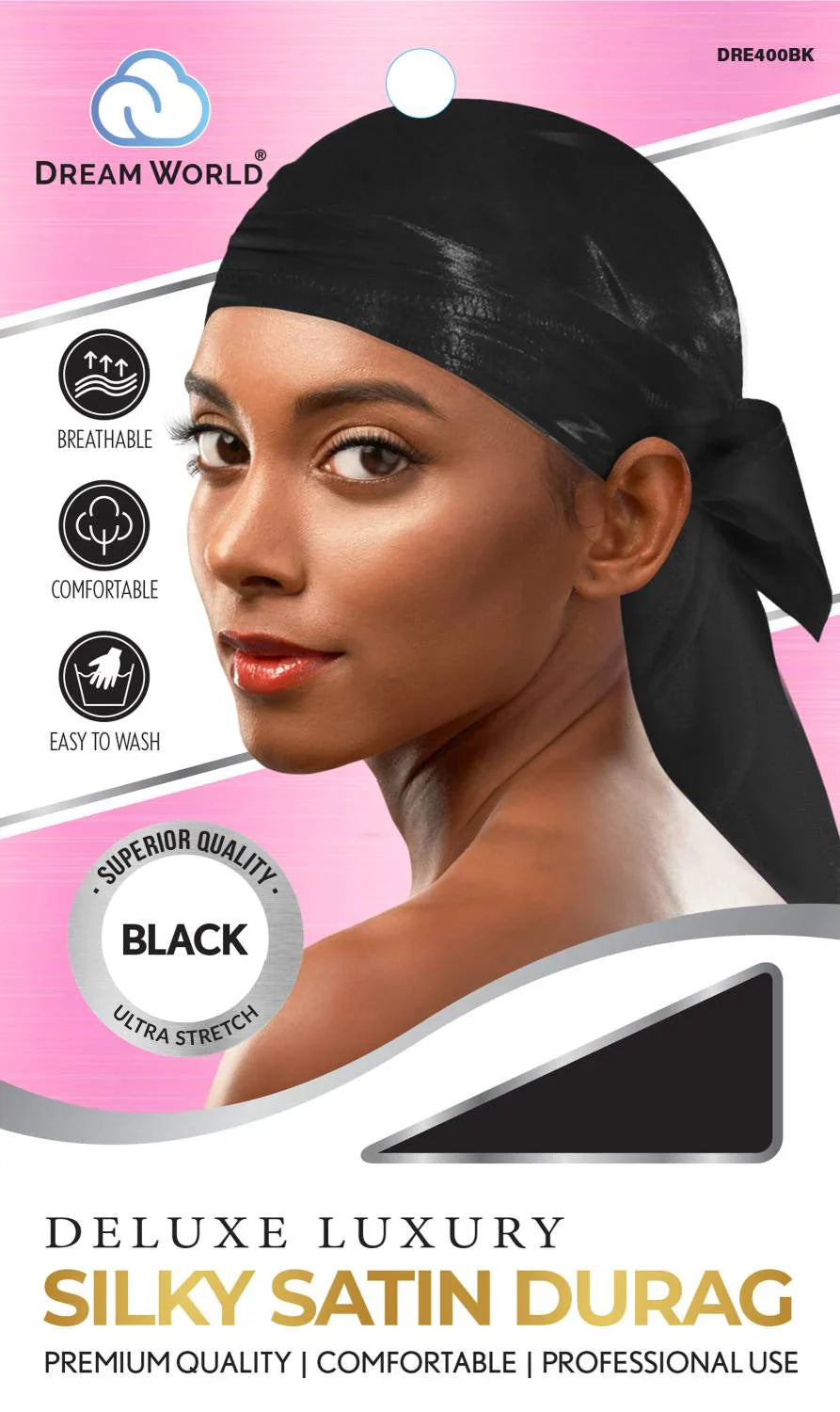 Dream World Deluxe Luxury Silky Satin Durag – Black (DRE400BK) - Elevate Styles