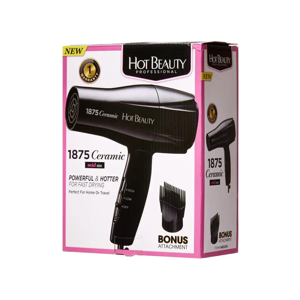 Hot Beauty Professional 1875 Ceramic Mid Size Hair Dryer