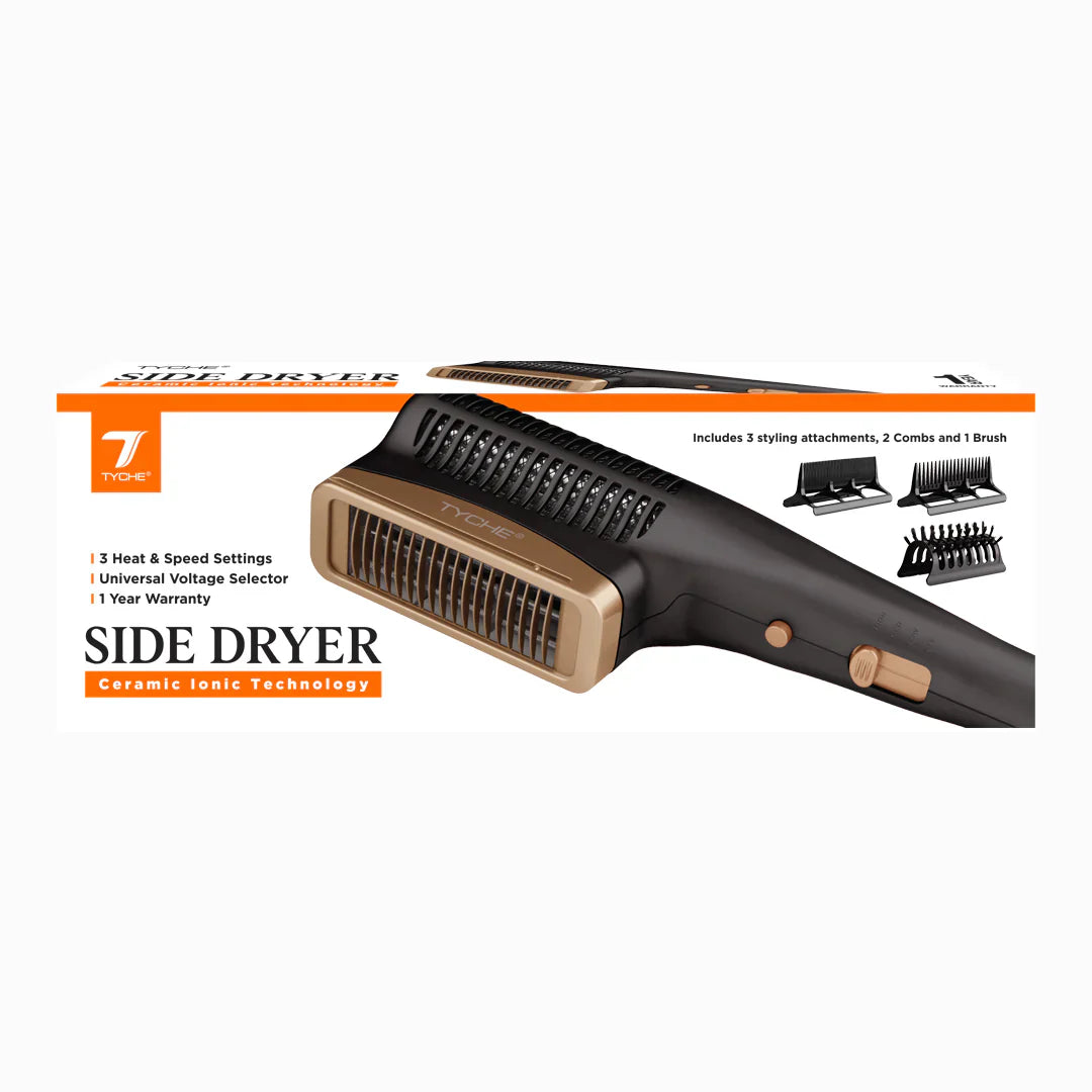 Tyche Side Dryer Ceramic Ionic Hair Dryer with Styling Attachments HDSD01 - Elevate Styles