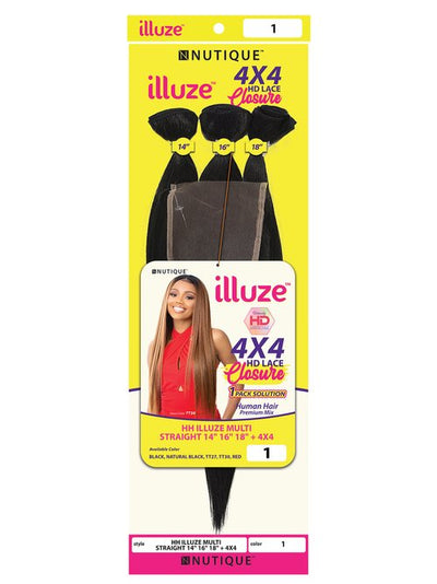 Nutique Illuze HD Human Hair Multi Straight Weave Bundle + 4x4 Closure - Elevate Styles
