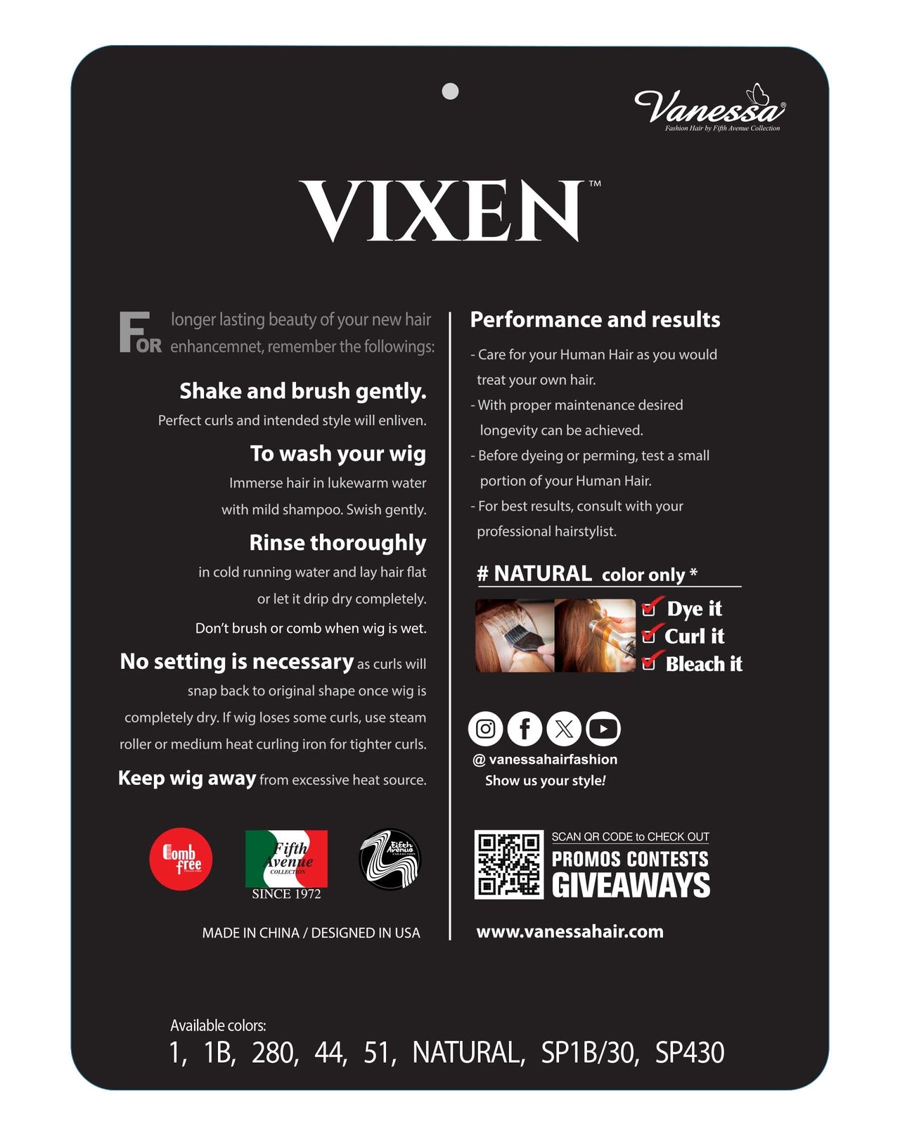 Vanessa Vixen 100% Human Hair Full Wig HH Zaria