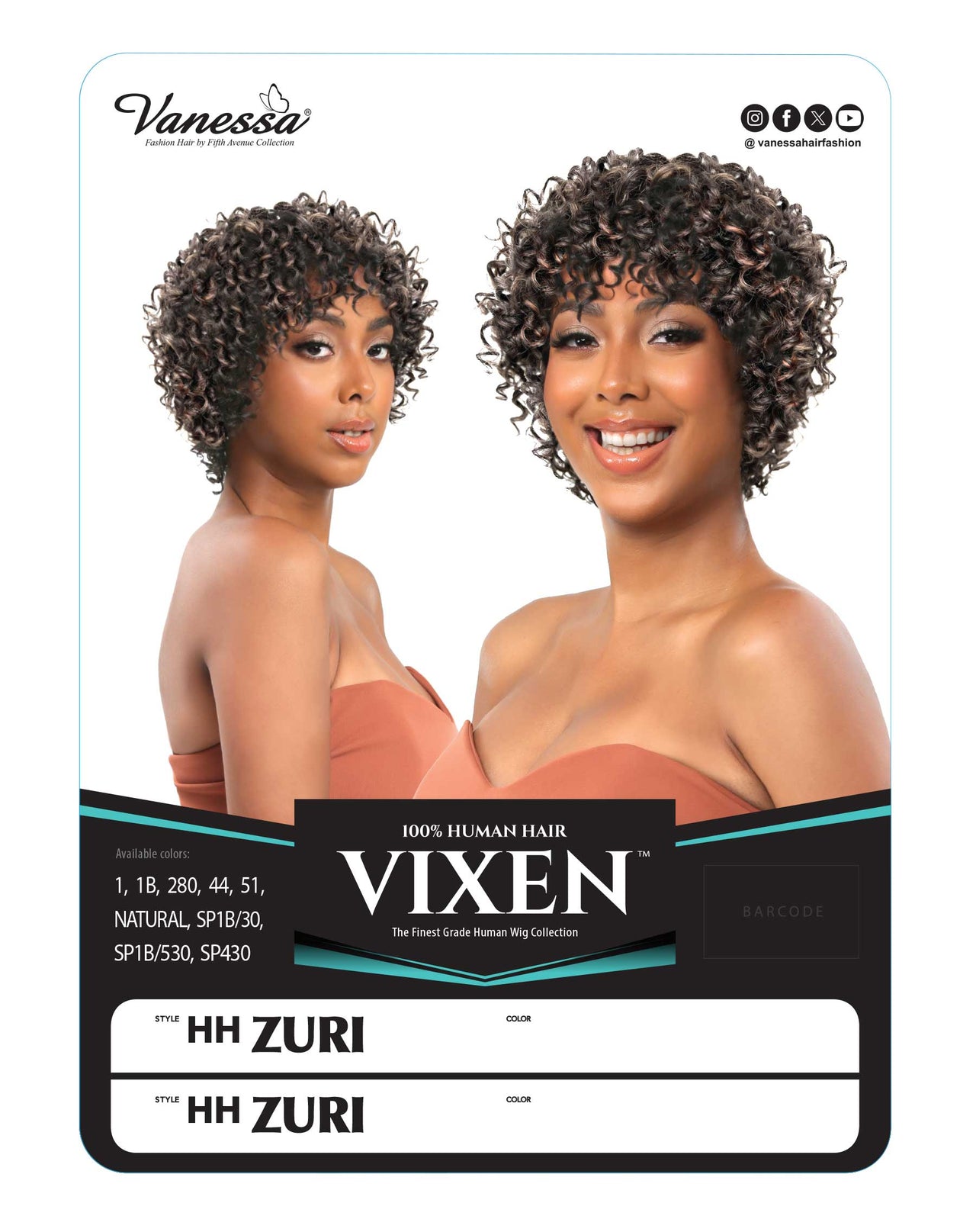 Vanessa Vixen 100% Human Hair Full Wig HH Zuri