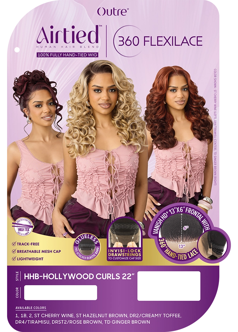 Outre Airtied Human Hair Blend 360 FlexiLace Wig HHB Hollywood Curls 22" QLHBFHHC22