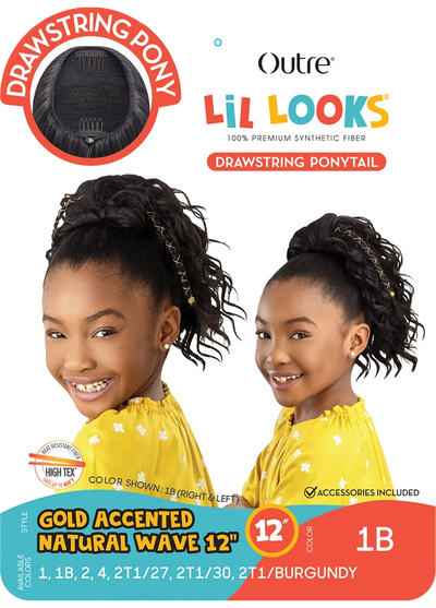 Outre Lil Looks Drawstring Pony - Gold Accented Natural Wave 12" - Elevate Styles
