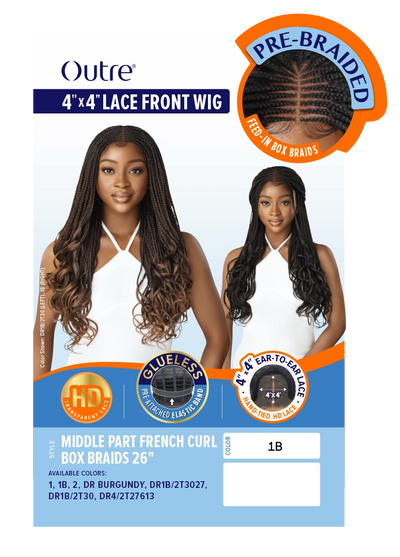Outre 4"x4" HD Lace Front Middle Part French Curl Box Braids 26" - Elevate Styles
