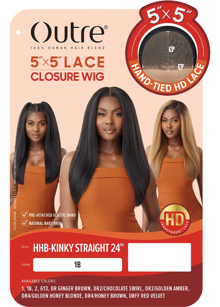 Outre 5"x 5" HD Lace Closure Lace Front Wig HHB-Kinky Straight 24" - Elevate Styles