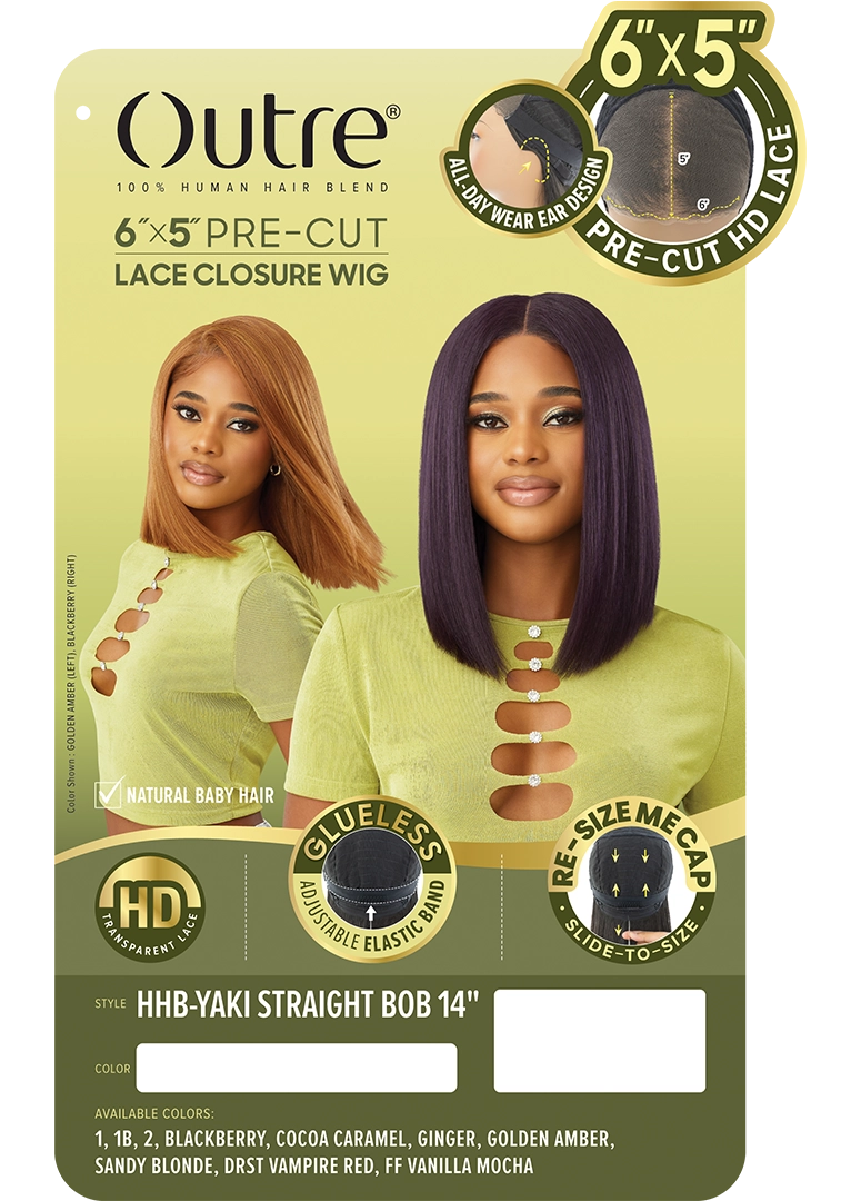 Outre 6x5 Pre Cut Lace Closure Wig Resize Me Cap HHB Yaki Straight Bob 14" QLHBO65YSB14 - Elevate Styles