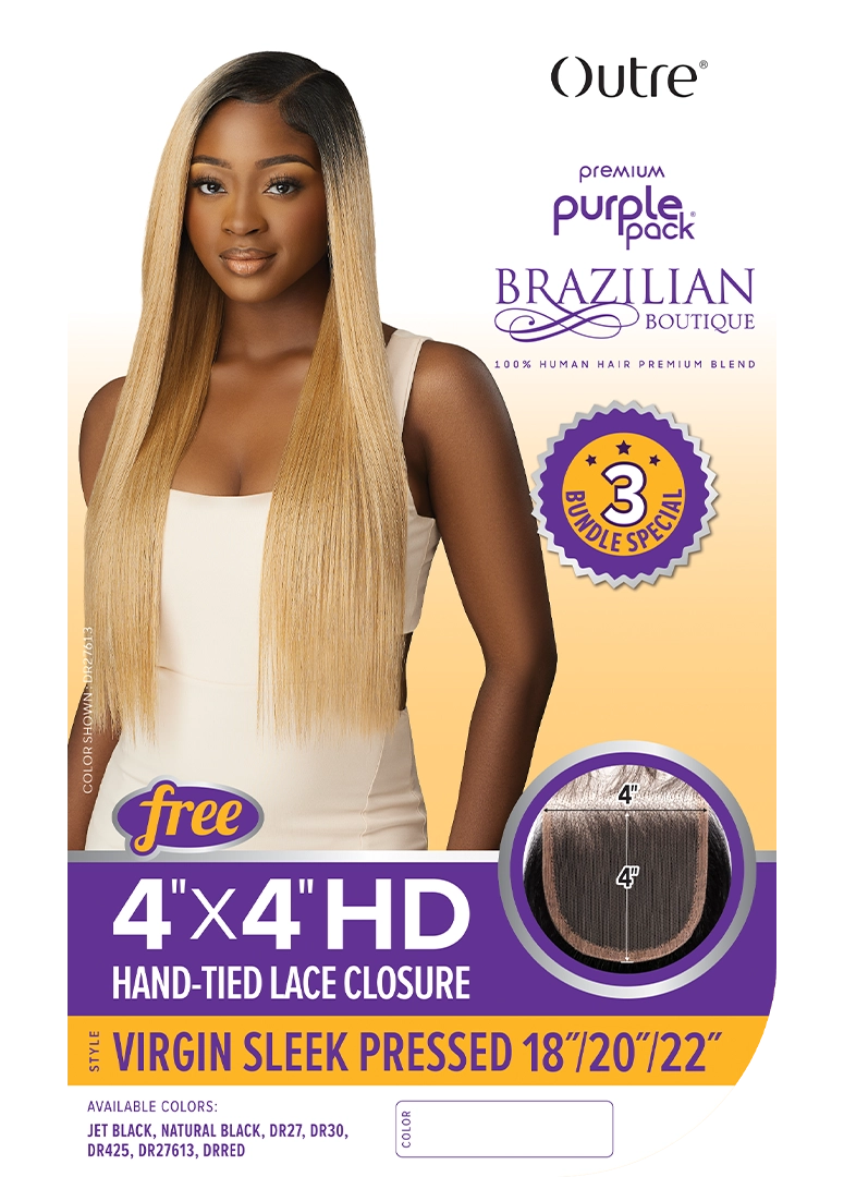 Outre Premium Purple Pack 100% Human Hair Blend 3x Virgin Sleek Pressed 18" 20" 22" - Elevate Styles