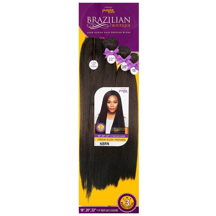 Outre Premium Purple Pack 100% Human Hair Blend 4" Closure Virgin Sleek Pressed 18" 20" 22" - Elevate Styles