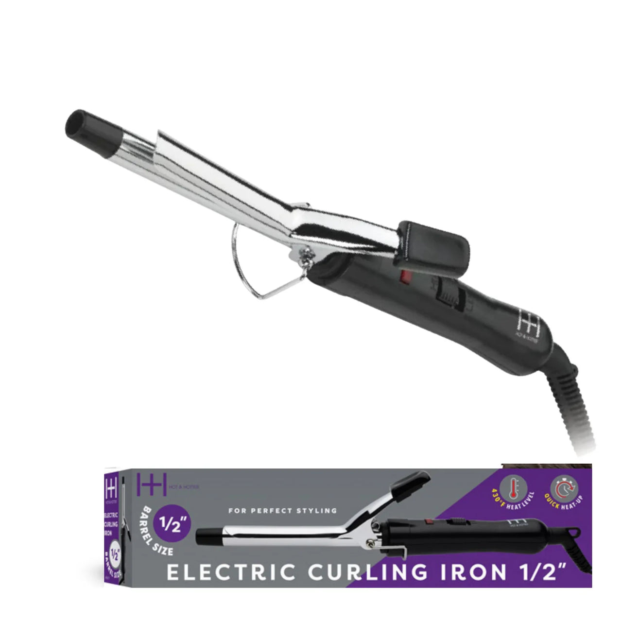 Hot & Hotter Electric Curling Iron 1/2in, 1 Count Hair Curler, Silver 05817