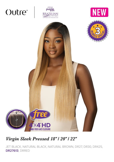 Outre Premium Purple Pack 100% Human Hair Blend 3x Virgin Sleek Pressed 18" 20" 22" - Elevate Styles
