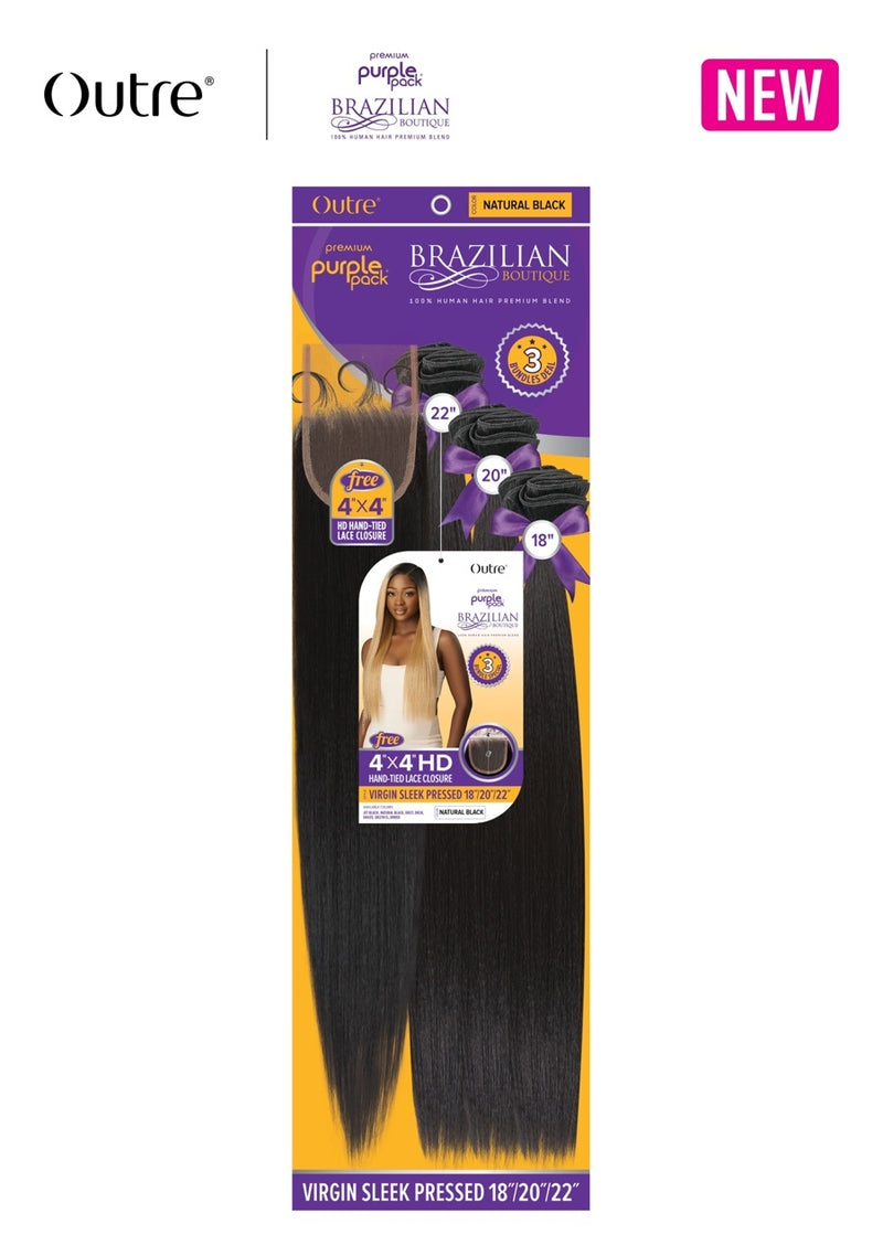 Outre Premium Purple Pack 100% Human Hair Blend 3x Virgin Sleek Pressed 18" 20" 22" - Elevate Styles