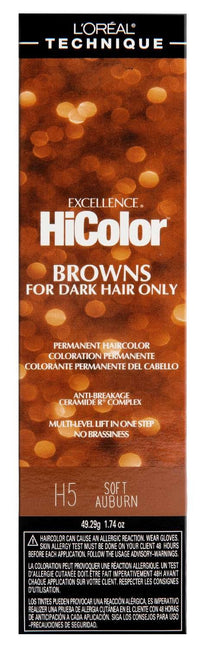 Thumbnail for L'Oréal Technique Excellence HiColor Permanent Hair Color – Browns for Dark Hair Only (H5 Soft Auburn, 1.74 oz / 49.29 g)
