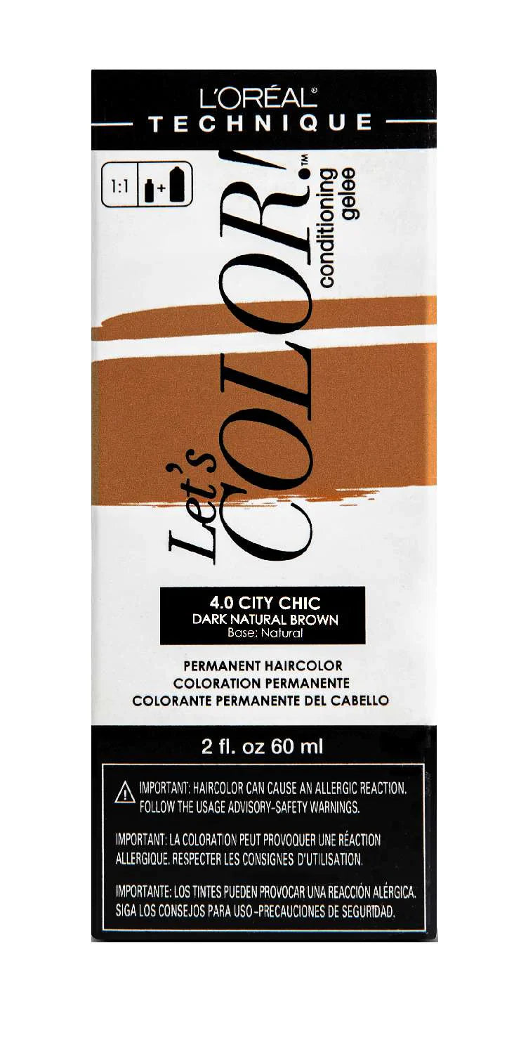 L’Oréal Technique Let's COLOR Permanent Gel Hair Color – 4.0 City Chic (Dark Natural Brown, Natural Base) – 2 fl oz - Elevate Styles