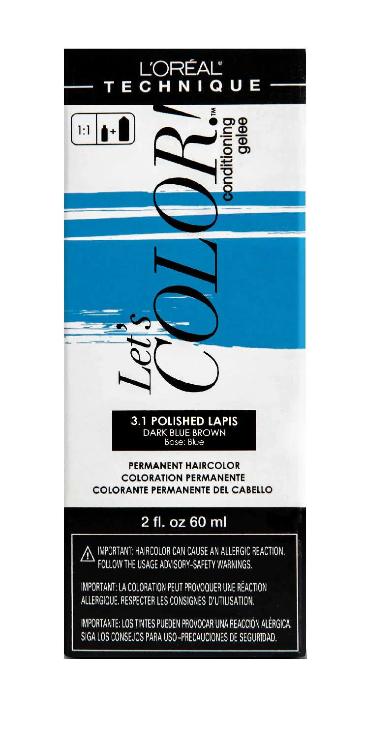 L’Oréal Technique Let's COLOR Permanent Gel Hair Color – 3.1 Polished Lapis (Dark Blue Brown, Blue Base) – 2 fl oz - Elevate Styles