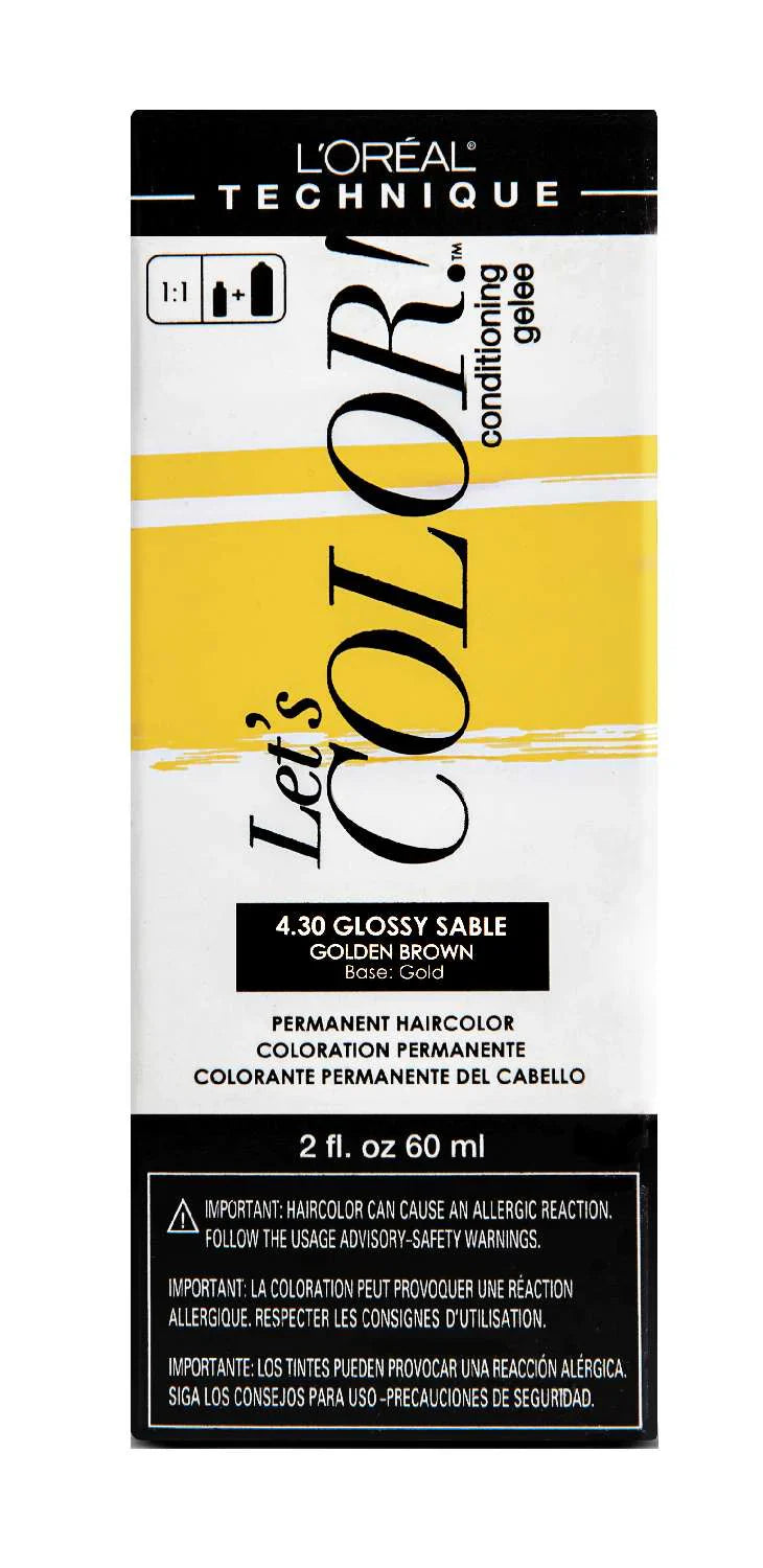 L’Oréal Technique Let's COLOR Permanent Gel Hair Color – 4.30 Glossy Sable (Golden Brown, Gold Base) – 2 fl oz - Elevate Styles