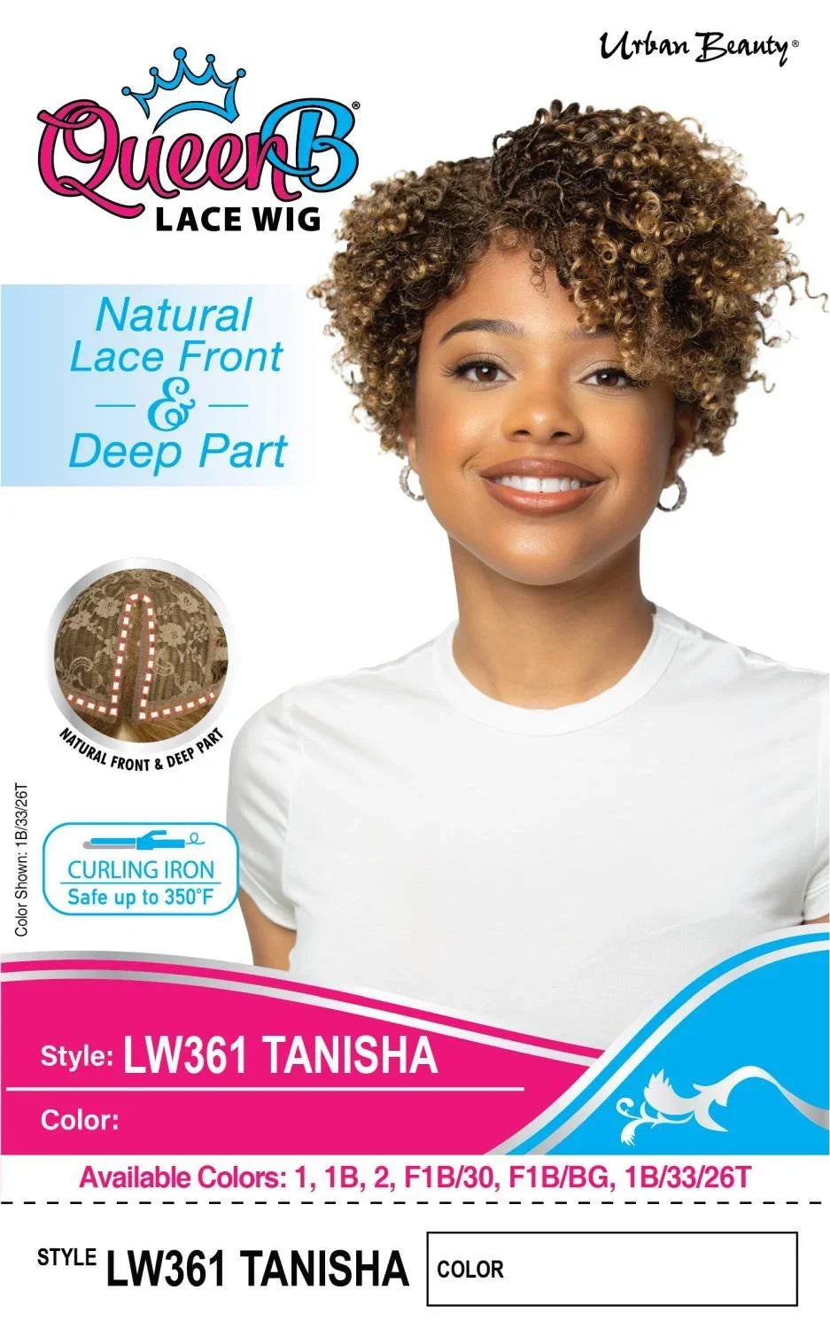Urban Beauty Queen B Natural Lace Front Deep Part Short Curly Wig LW361 Tanisha