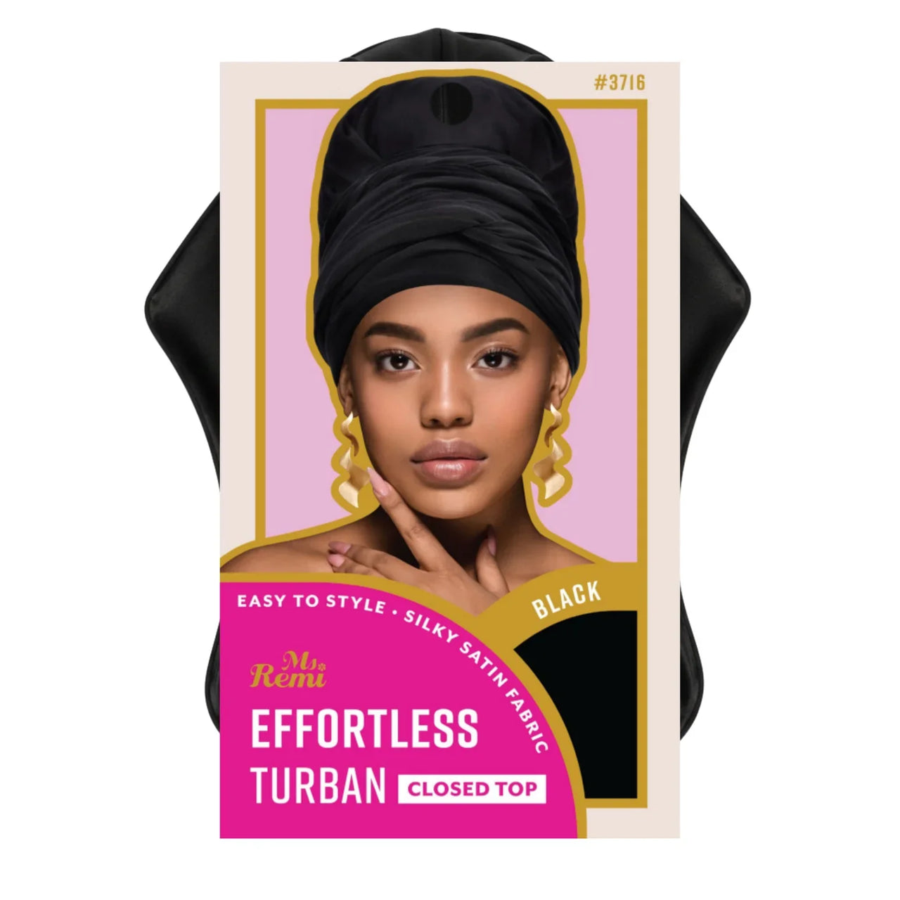 Ms. Remi Effortless Turban Closed Top Silky Satin Headwrap Black #3716 - Elevate Styles