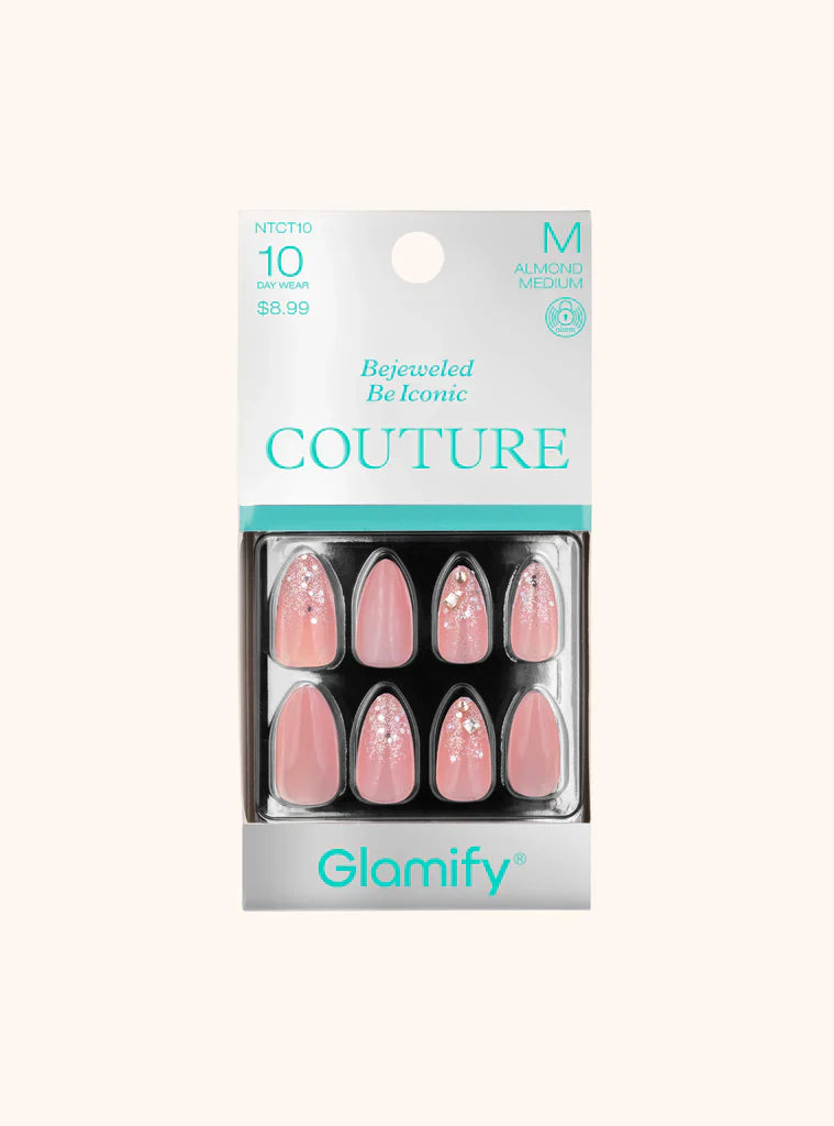 Glamify Couture Press On Nails Almond Medium Pink Glitter Accent NTCT10 - Elevate Styles