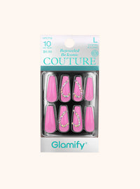 Thumbnail for Glamify Couture Press On Nails Coffin X Long Pink Crystal Accent NTCT15 - Elevate Styles