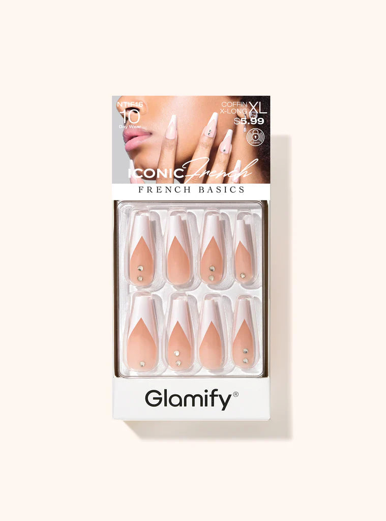 Glamify Iconic French Basics Press On Nails – Coffin Extra Long NTIF16