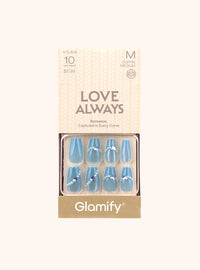 Thumbnail for Glamify Love Always Press On Nails Coffin Medium Sky Blue Pearl Accent NTLA06 - Elevate Styles