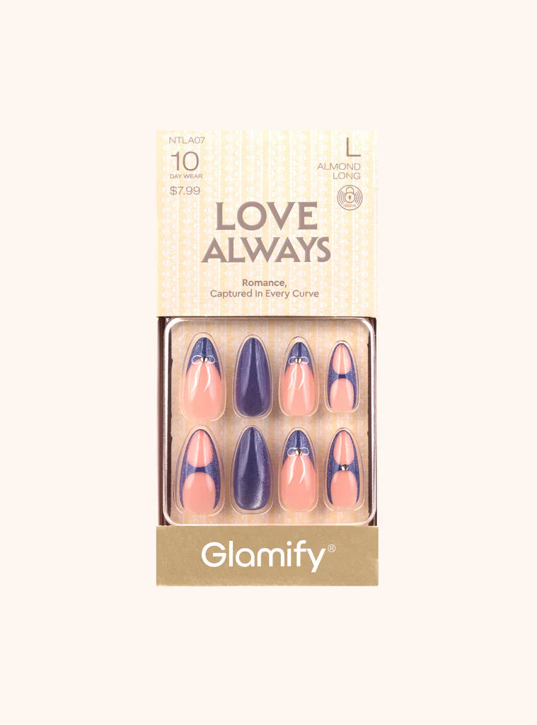 Glamify Love Always Press On Nails Almond Long Navy Blush Accent NTLA07 - Elevate Styles