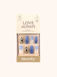 Thumbnail for Glamify Love Always Press On Nails Coffin Long Blue Ombre Crystal Accent NTLA08 - Elevate Styles