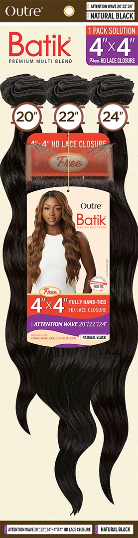 Batik Weaving Attention Wave 18" 20" 22" + 4 x 4 HD Lace Closure - Elevate Styles