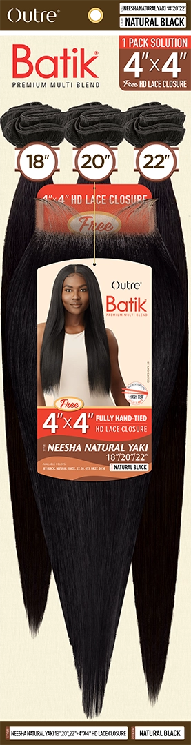 Outre Batik Premium Multi Blend Weave Bundle - Neesha Natural Yaki 18" 20" 22"+ 4x4 HD Lace Closure - Elevate Styles
