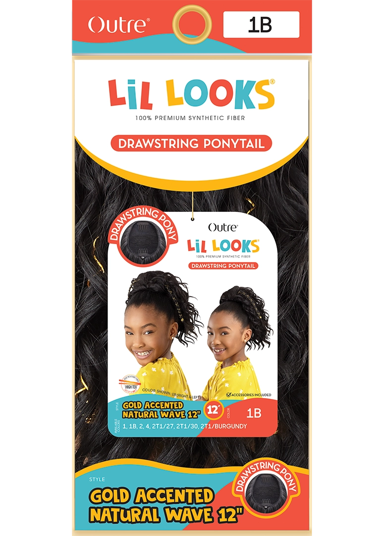 Outre Lil Looks Drawstring Pony - Gold Accented Natural Wave 12" - Elevate Styles